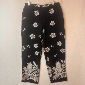 Tommy Bahama pants sz 8‎ 100% Silk Black dark floral capri tropical resortwear